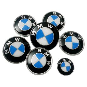 BMW blue wheel cap hood steering emblem set
