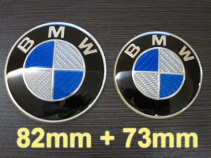 BMW blue carbon fibre hood emblem, BMW blue carbon fibre trunk emblem